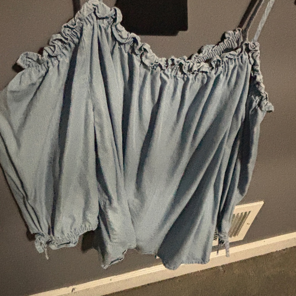 a.n.a Light Blue Ruffled Blouse